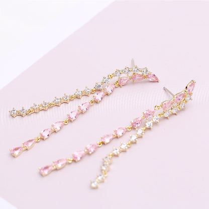 2022New Long Tassel Earrings European and American Fashion Zircon Silver Needle Drop High-end Water Drop Geometric Earrings