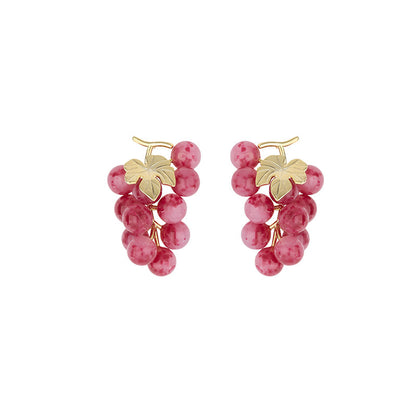 Korean and Japanese New Summer Grape Earrings for Women s925Silver Needle Niche Light Luxury Fruit Creative Pastoral Style Fashion Earrings
