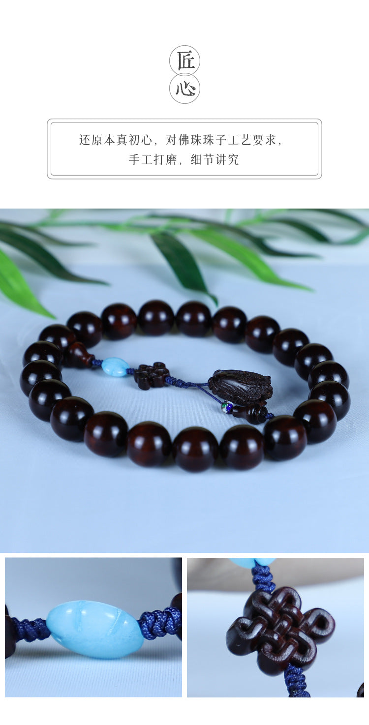 Authentic Indian Small Leaf Red Sandalwood Bracelet Gold Star Old Material Hundred Wealth Buddha Beads Handheld Prayer Beads Sandalwood Red Sandalwood Feng Shui Pendant