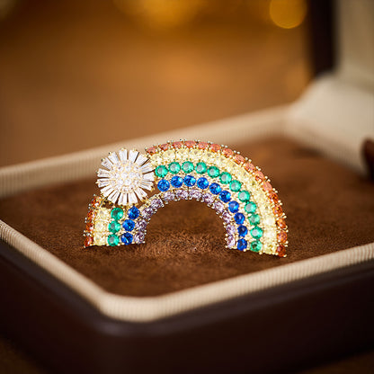 Summer Fresh Rainbow Flower Micro-inlaid Zircon High-end Brooch Elegant Fashion Cardigan Collar Pin Accessory for Women