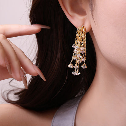 Light Luxury Tassel Long Personality Zircon Earrings s925Silver Needle Elegant Exquisite Temperament Fashion Sweet Waterfall Earrings