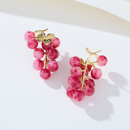 Korean and Japanese New Summer Grape Earrings for Women s925Silver Needle Niche Light Luxury Fruit Creative Pastoral Style Fashion Earrings