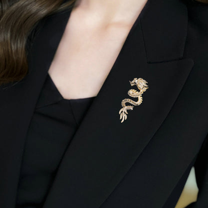 Chinese Style Unisex New Zircon Inlaid Year of Birth High-end Suit Jacket Accessory Dragon Brooch