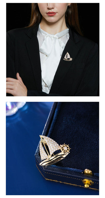 Wave-riding Fashion Accessories High-end Lapel Pin Design Sense Unisex Exquisite Sailboat Brooch Pin Small Brooch