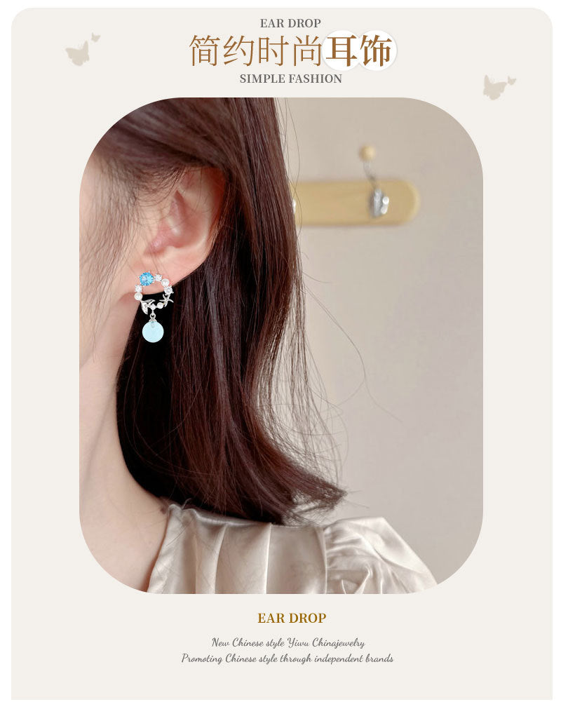 Daughter of the Sea Mermaid Tail Blue Bubble Earrings Forest Style Niche Fashion Earrings Fresh Versatile Ear Jewelry