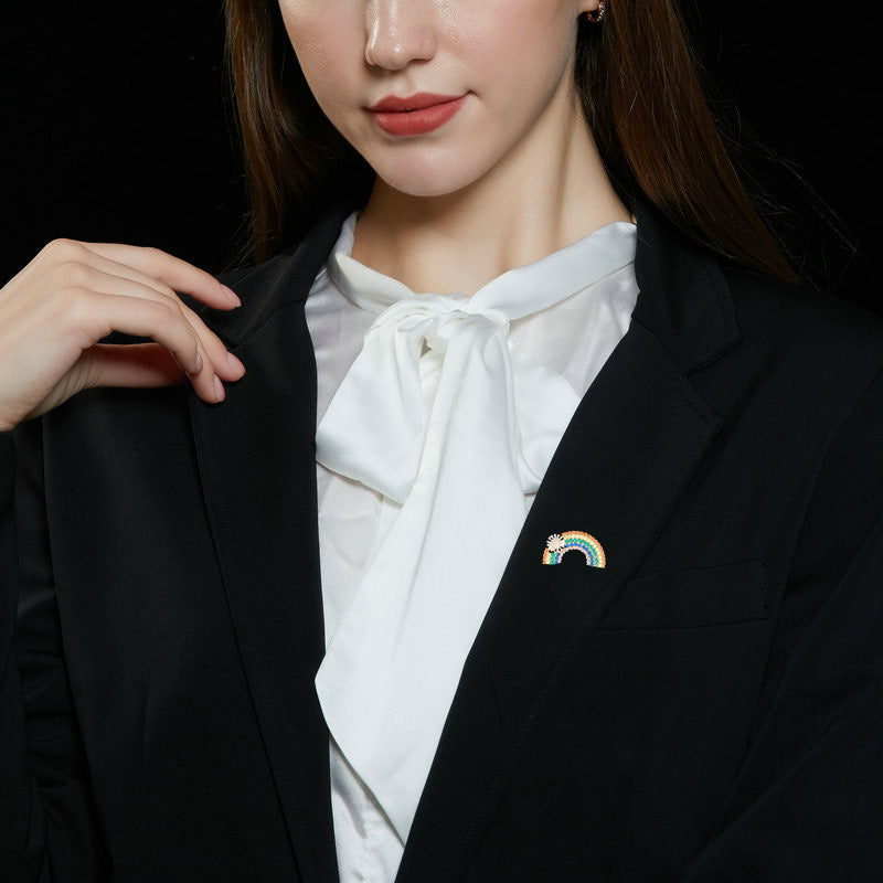 Summer Fresh Rainbow Flower Micro-inlaid Zircon High-end Brooch Elegant Fashion Cardigan Collar Pin Accessory for Women