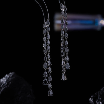 Light Luxury Long Style Dynamic Zircon Water Drop Tassel Earrings s925Silver Needle Elegant Slimming Earrings Luxurious Fashion Ear Jewelry