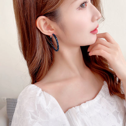 Unique Designer Earrings Ear Clips Internet Celebrity Style Korean Version Dongdaemun New Exaggerated Crystal Full Diamond Hoop Earrings