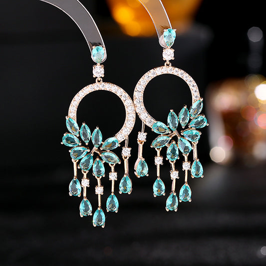 Bohemian French Vintage Style Earrings Trendy Exaggerated Elegant Heavy Craft Flower Tassel Water Drop Earrings