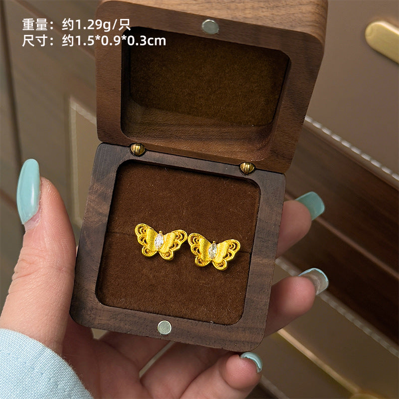 Xiaohongshu Hot-Selling Retro Light Luxury Fashion Versatile Exquisite Small Brushed Gourd Earrings High-End Sense Temperament Ear Jewelry