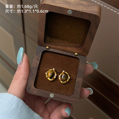 Xiaohongshu Hot-Selling Retro Light Luxury Fashion Versatile Exquisite Small Brushed Gourd Earrings High-End Sense Temperament Ear Jewelry