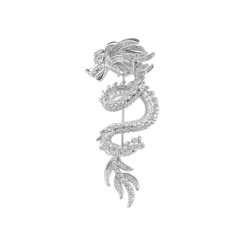 Chinese Style Unisex New Zircon Inlaid Year of Birth High-end Suit Jacket Accessory Dragon Brooch