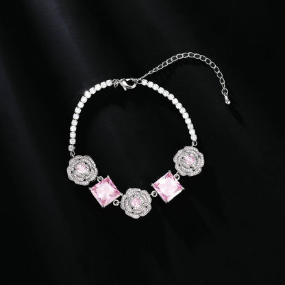 High-end Zircon Camellia Necklace Light Luxury Accessories Collarbone Chain Bracelet Earrings Dress Matching Elegant Jewelry Set