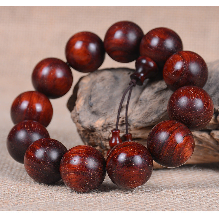 Indian Full Gold Star Small Leaf Red Sandalwood Bracelet for Men, Redwood Sandalwood Buddha Bead Bracelet, Fashion Jewelry for Couples