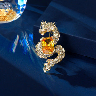 Chinese Style Unisex New Zircon Inlaid Year of Birth High-end Suit Jacket Accessory Dragon Brooch