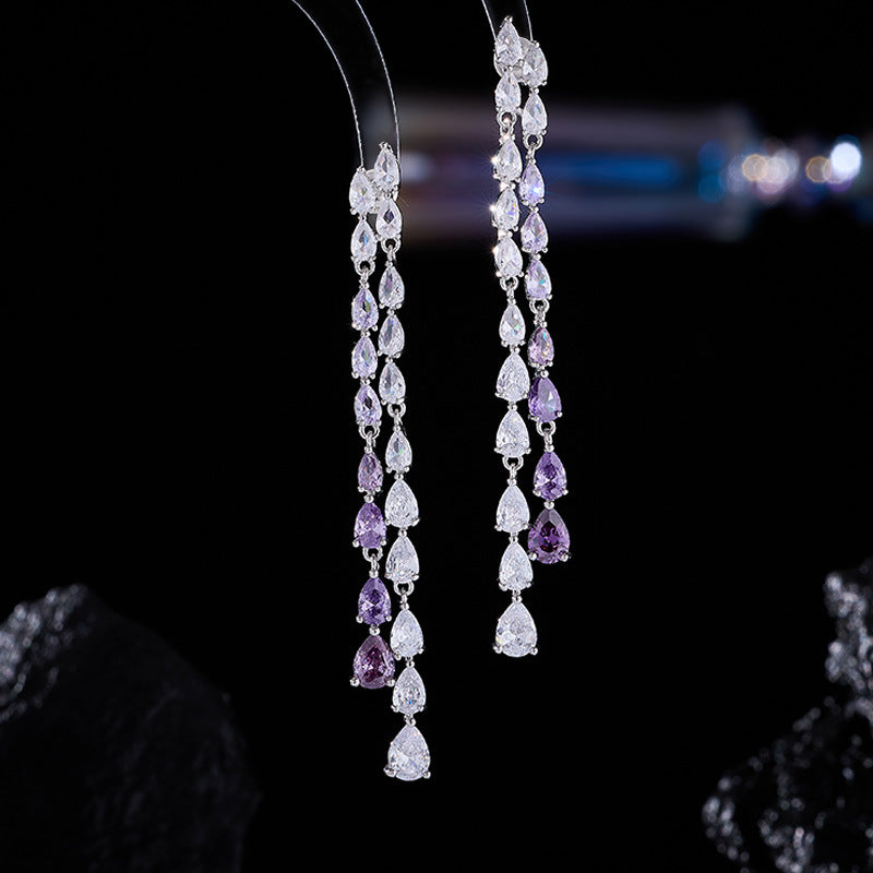 Light Luxury Long Style Dynamic Zircon Water Drop Tassel Earrings s925Silver Needle Elegant Slimming Earrings Luxurious Fashion Ear Jewelry