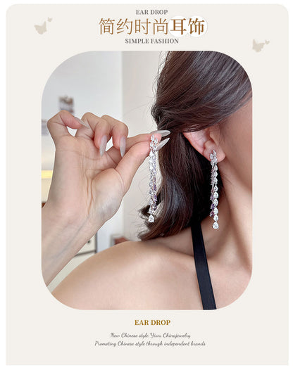 Light Luxury Long Style Dynamic Zircon Water Drop Tassel Earrings s925Silver Needle Elegant Slimming Earrings Luxurious Fashion Ear Jewelry