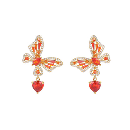 Cross-border Elegant Versatile Butterfly Heart Earrings Hollow Micro Pave Zircon High-end s925Silver Needle Sweet Fashion Earrings
