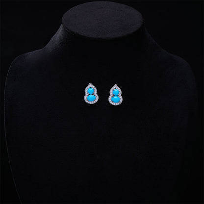 New Chinese Style Retro Imitation Turquoise Gourd Pendant Necklace Ring Jewelry Set Light Luxury High-end National Style Earrings