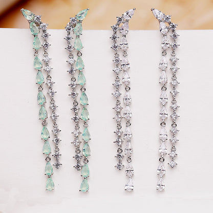 2022New Long Tassel Earrings European and American Fashion Zircon Silver Needle Drop High-end Water Drop Geometric Earrings