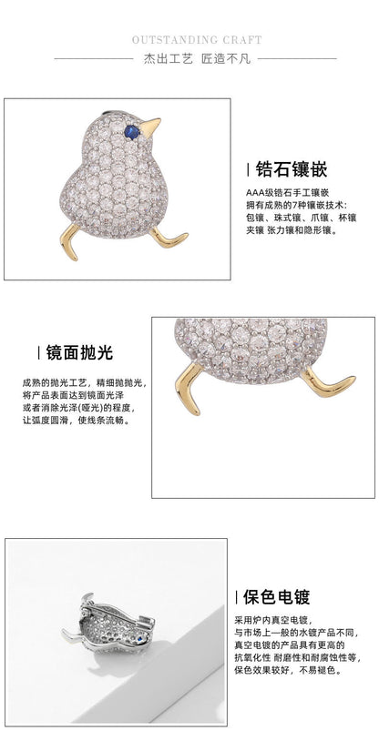 Anti-Exposure Waist Pin Coat Unisex Suit Accessory Niche Design Zircon Inlaid Small Chicken Collar Pin