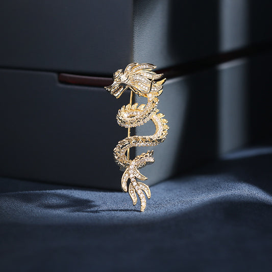Chinese Style Unisex New Zircon Inlaid Year of Birth High-end Suit Jacket Accessory Dragon Brooch