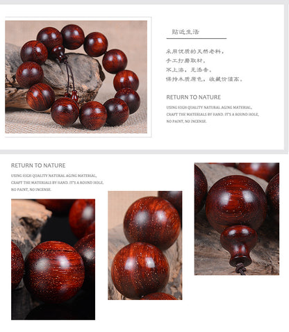 Indian Full Gold Star Small Leaf Red Sandalwood Bracelet for Men, Redwood Sandalwood Buddha Bead Bracelet, Fashion Jewelry for Couples