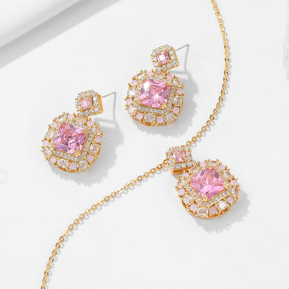 Luxury High-End Jewelry Zircon Set Perfume Bottle Necklace Earrings Women's Colorful Gemstone Bridal Evening Accessories