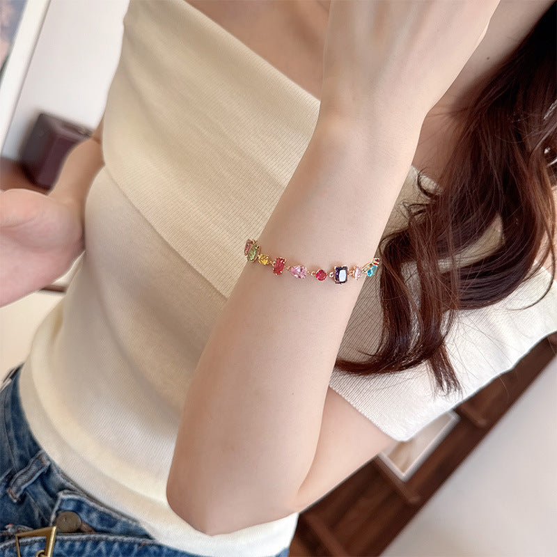 Candy Series Dopamine Zircon Inlaid Geometric Water Drop Exquisite Bracelet High-end Light Luxury Niche Versatile Women's Jewelry