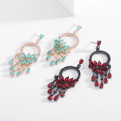 Bohemian French Vintage Style Earrings Trendy Exaggerated Elegant Heavy Craft Flower Tassel Water Drop Earrings
