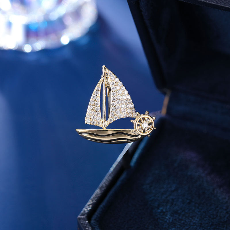 Wave-riding Fashion Accessories High-end Lapel Pin Design Sense Unisex Exquisite Sailboat Brooch Pin Small Brooch