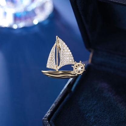 Wave-riding Fashion Accessories High-end Lapel Pin Design Sense Unisex Exquisite Sailboat Brooch Pin Small Brooch