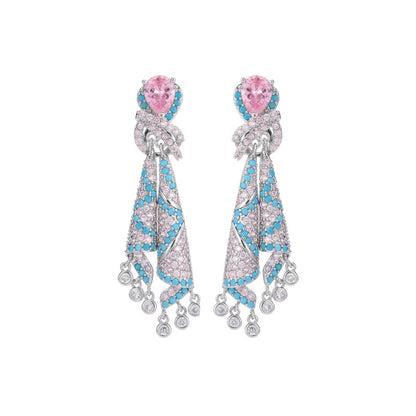 French Style Heavy Craft Colorful Silk Earrings Light Luxury High-end Sense Temperament Autumn Winter Zircon Jewelry Tassel Silver Needle Earrings for Women