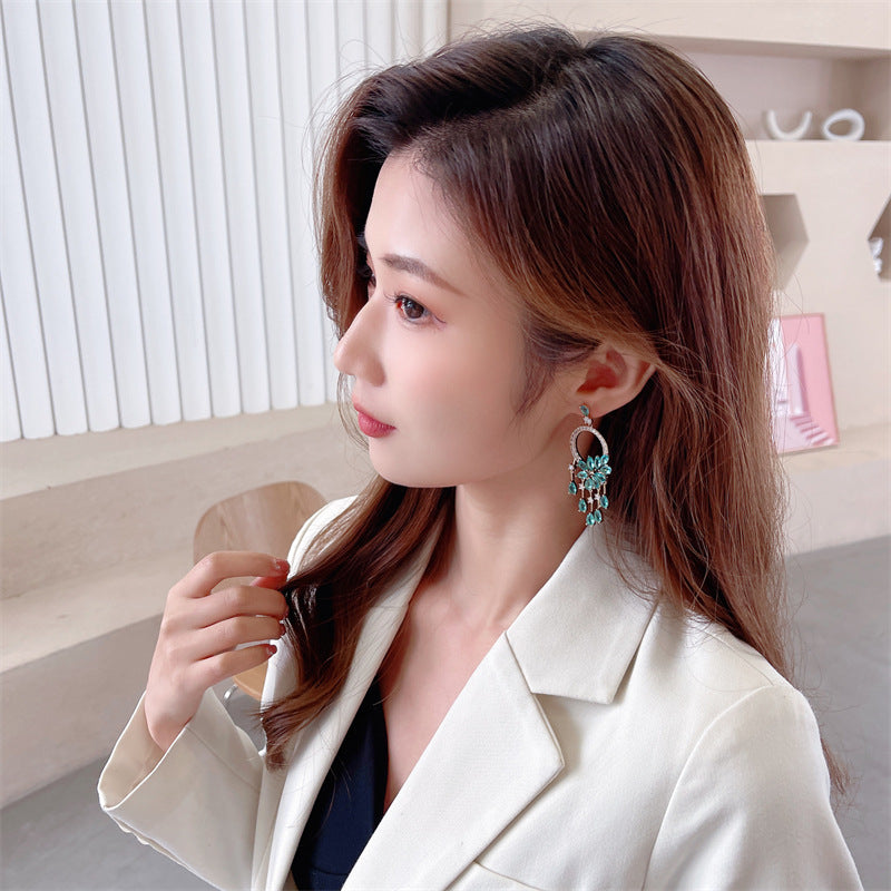 Bohemian French Vintage Style Earrings Trendy Exaggerated Elegant Heavy Craft Flower Tassel Water Drop Earrings