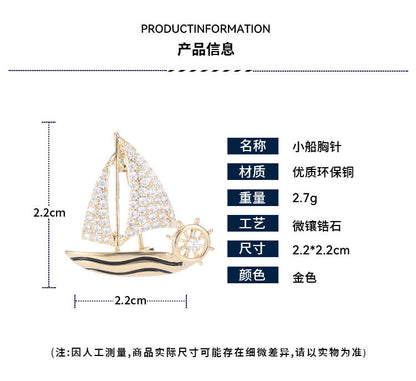 Wave-riding Fashion Accessories High-end Lapel Pin Design Sense Unisex Exquisite Sailboat Brooch Pin Small Brooch