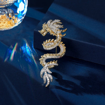 Chinese Style Unisex New Zircon Inlaid Year of Birth High-end Suit Jacket Accessory Dragon Brooch