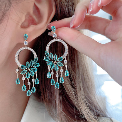 Bohemian French Vintage Style Earrings Trendy Exaggerated Elegant Heavy Craft Flower Tassel Water Drop Earrings