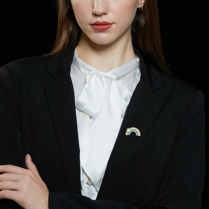 Summer Fresh Rainbow Flower Micro-inlaid Zircon High-end Brooch Elegant Fashion Cardigan Collar Pin Accessory for Women