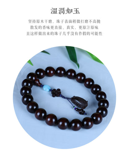Authentic Indian Small Leaf Red Sandalwood Bracelet Gold Star Old Material Hundred Wealth Buddha Beads Handheld Prayer Beads Sandalwood Red Sandalwood Feng Shui Pendant