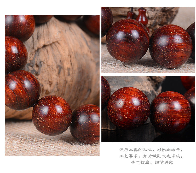 Indian Full Gold Star Small Leaf Red Sandalwood Bracelet for Men, Redwood Sandalwood Buddha Bead Bracelet, Fashion Jewelry for Couples