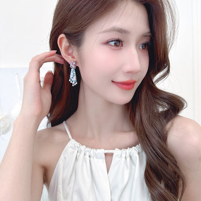French Style Heavy Craft Colorful Silk Earrings Light Luxury High-end Sense Temperament Autumn Winter Zircon Jewelry Tassel Silver Needle Earrings for Women