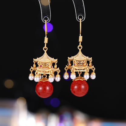 New High-End Rhttps://cdn.shopify.com/s/files/1/0714/1392/3989/files/431ddb6a-3c22-4386-96ef-687b07d471d4.jpg?v=1751779785ed Agate Pearl Tassel Ancient Style Earrings New Chinese Style High-End Pavilion Palace Lantern Court Style Earrings