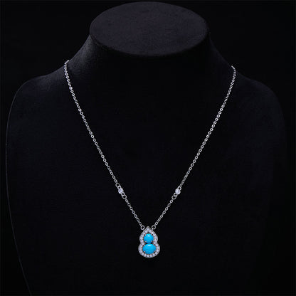 New Chinese Style Retro Imitation Turquoise Gourd Pendant Necklace Ring Jewelry Set Light Luxury High-end National Style Earrings