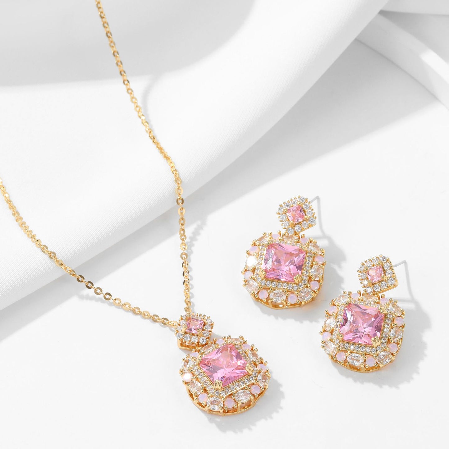 Luxury High-End Jewelry Zircon Set Perfume Bottle Necklace Earrings Women's Colorful Gemstone Bridal Evening Accessories