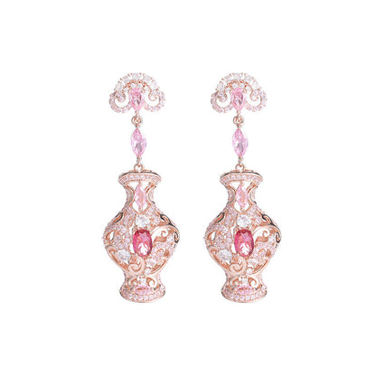 Light Luxury New Chinese Style Ancient Style Three-Dimensional Earrings Retro Zircon Inlaid High-End Long Blue and White Porcelain Evening Drop Earrings