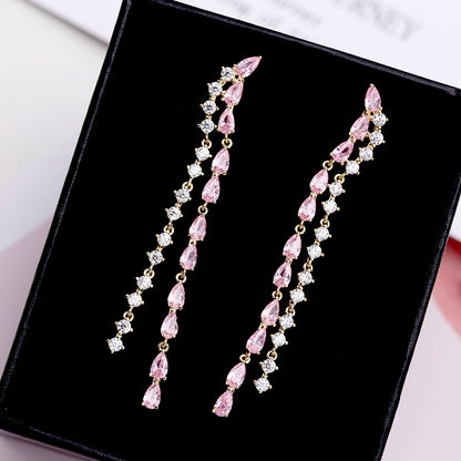 2022New Long Tassel Earrings European and American Fashion Zircon Silver Needle Drop High-end Water Drop Geometric Earrings