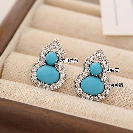 Vintage Micro-Paved Zircon Gourd Earrings High-End Luxury Niche Temperament Fashion Exquisite Versatile Silver Needle Earrings for Women