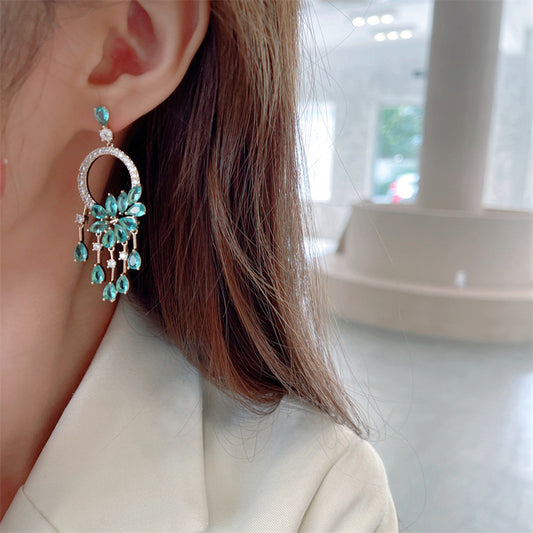 Bohemian French Vintage Style Earrings Trendy Exaggerated Elegant Heavy Craft Flower Tassel Water Drop Earrings