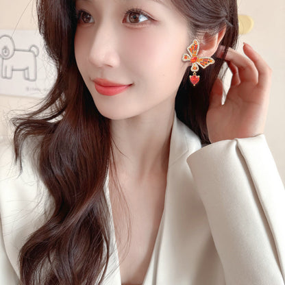 Cross-border Elegant Versatile Butterfly Heart Earrings Hollow Micro Pave Zircon High-end s925Silver Needle Sweet Fashion Earrings