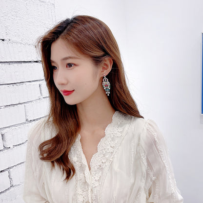 Autumn European and American Style Personality Tassel Earrings Long Colorful Zircon Studs New Fashion Water Drop Earrings for Women